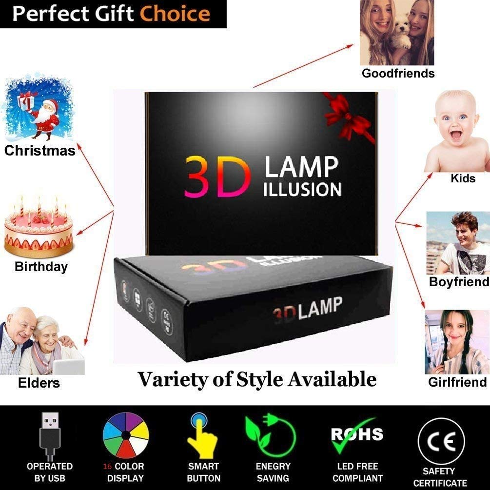 YTDZLTD Optical Illusion 3D Octopus Night Light 16 Colors Changing USB Powered Remote Control Touch Switch Decor Lamp LED Table Desk Lamp