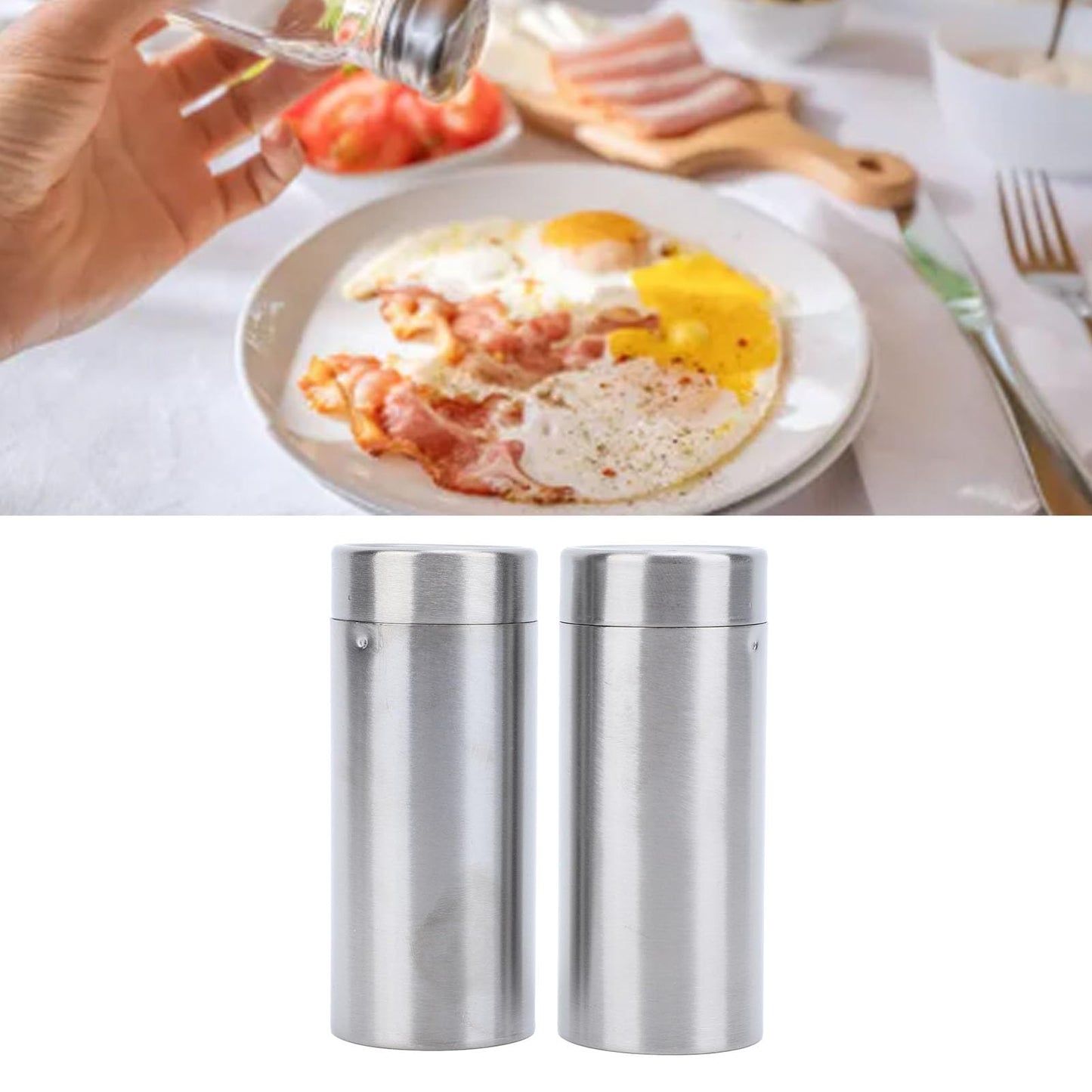 2 Pack Salt and Pepper Shakers Set, Stainless Steel Salt Pepper Shaker Seasoning Bottles with Perforated "S" and "P" Caps, Dining Table Silver Shakers for Home Cooking Restaurants Bar BBQ