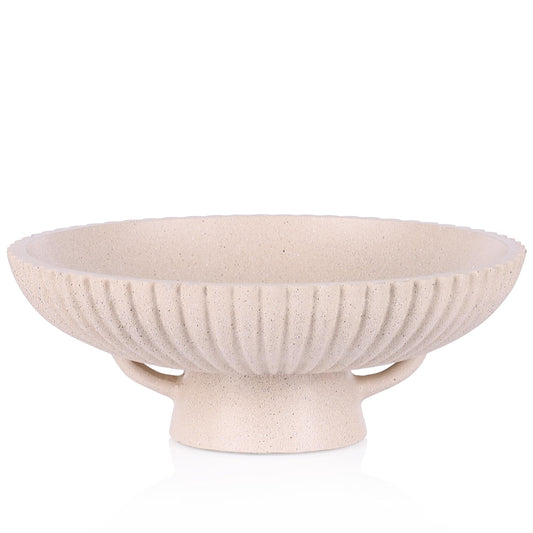 10.8" Large Beige Decorative Bowl - Pedestal Decorative Bowls for Home Decor, Large Fruit Bowls for Kitchen Counter, Key Bowl for Entryway Table, Resin Handles Modern Farmhouse Centerpiece Decor