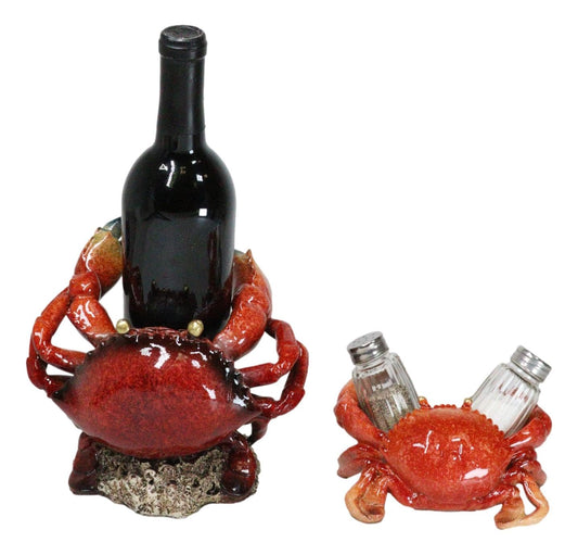 Ebros Gift Set of 2 Nautical Coastal Giant Stone Crab with Black Pincer End Tips Wine Bottle and Salt Pepper Shakers Holder Figurines Beach Sea Marine Accent