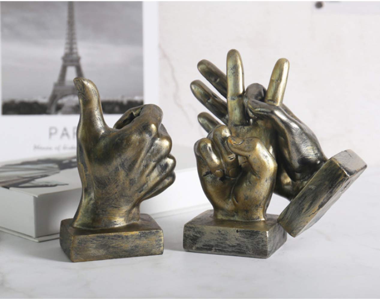 Nice purchase Hand Finger Gesture Desk Statues Fingers Sculpture Creative Home Living Room Cabinet Shelf Decoration (Victory Gesture in Silver)