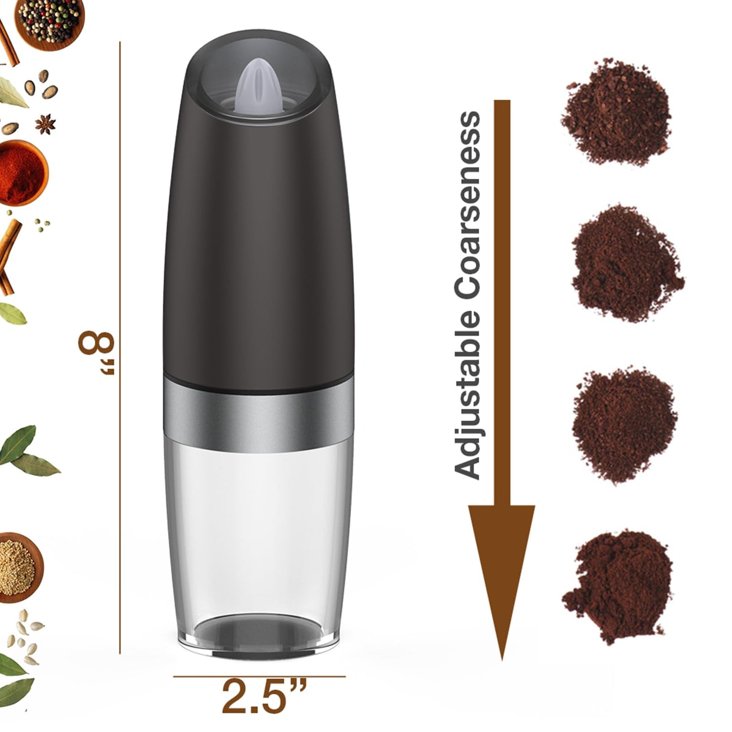 Gravity Electric Salt and Pepper Grinder Set Automatic Salt and Pepper Grinder Set with LED Light, Battery Operated, Adjustable Coarseness, Large Capacity, for Home Kitchen BBQ (Black 2 Pack)