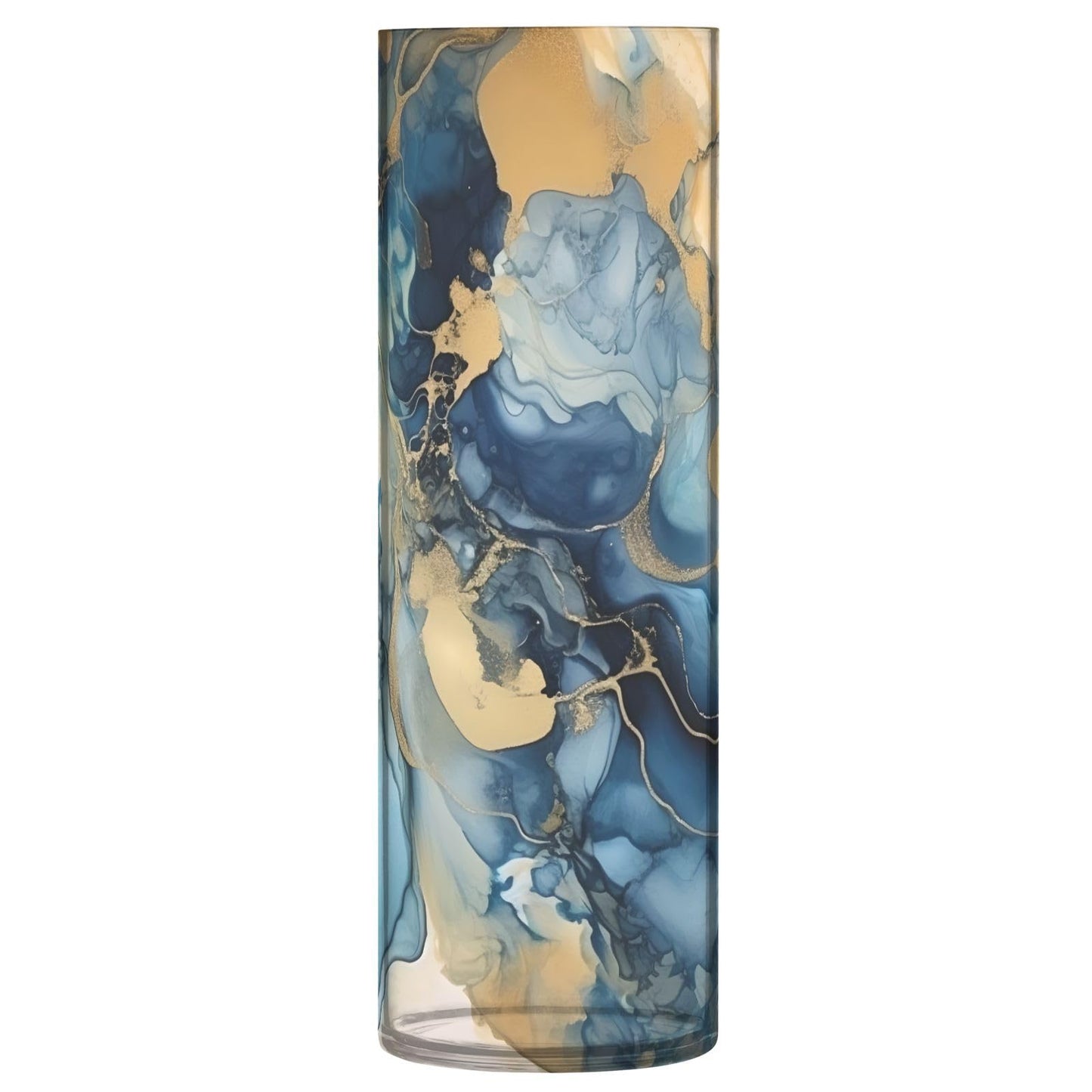 ALAZA Blue & Gold Marble Art Flower Vase Decorative Floreros for Home Decor Bedroom Living Room Office Table Shelf Bathroom