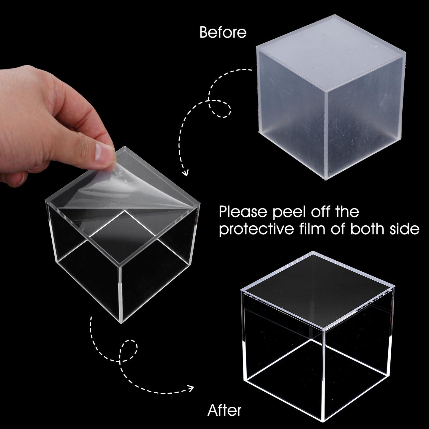 3 Pcs Acrylic Boxes for Display, 3" 4" 5" Small Square Clear Acrylic Cube with Hollow Bottoms, Nesting Riser Display Stand Shelf Food Risers for Buffet Table Dessert Collectibles Jewelry Figures Show