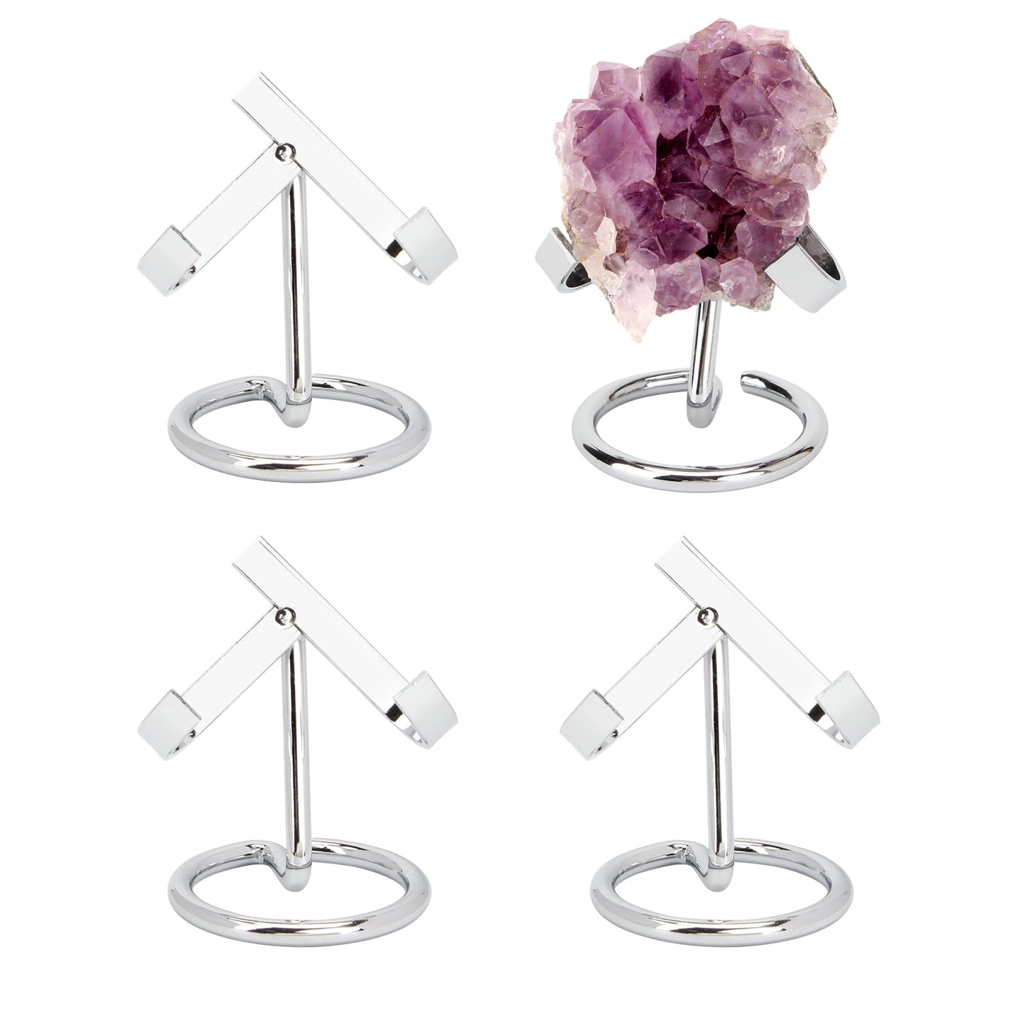 KCGANI 4 Pcs Crystal Rock Display Stand, Silver Stand for Display Self Standing Stands Holders, Crystal Display Stand for Crystals Stones Rocks Fossil Jewelry Ball Gemstone Collections Display
