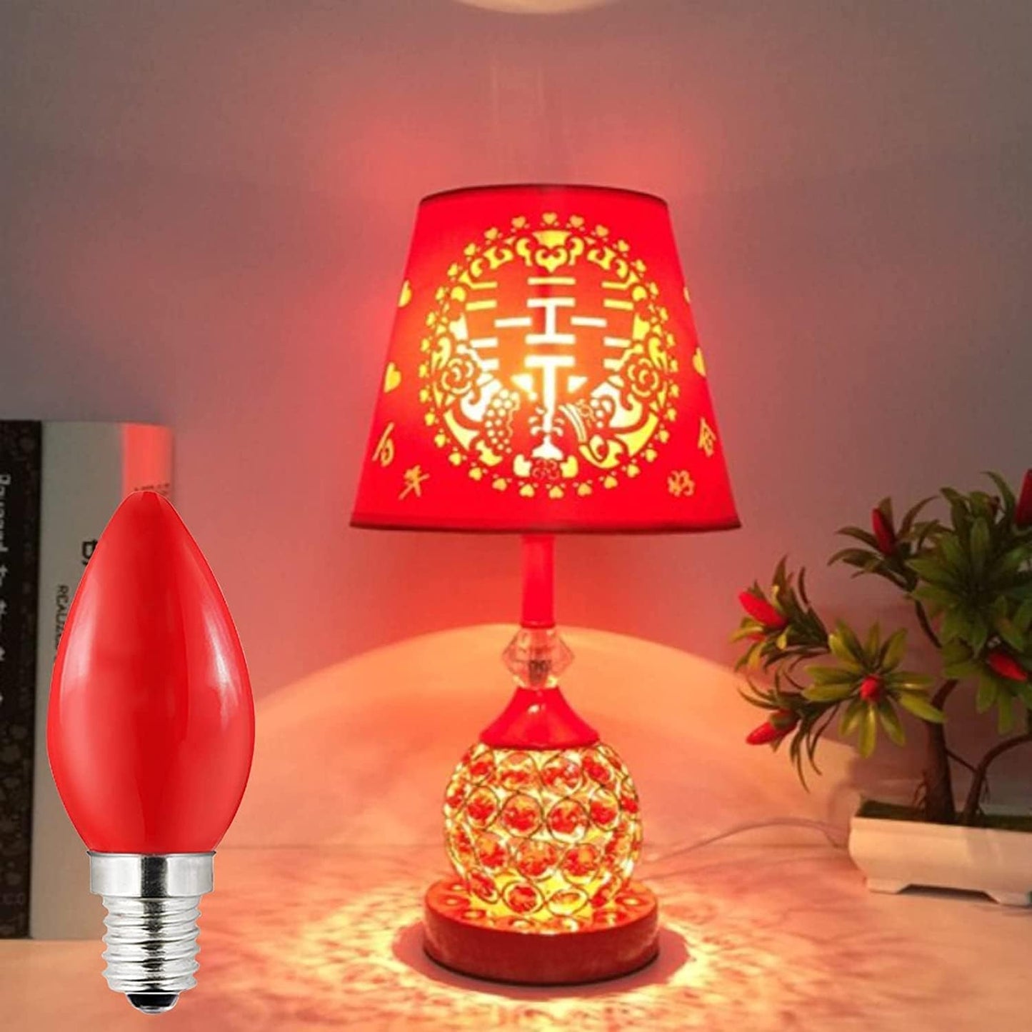 Minsily 16 Pack Red C7 LED Candelabra Light Bulbs 1W C7 Replacement Light Bulbs 8W Equivalent Mini E12 LED Decorative Bulb Candle Bulbs 110V Night Light Salt Lamp for Christmas Holiday Patio Decor