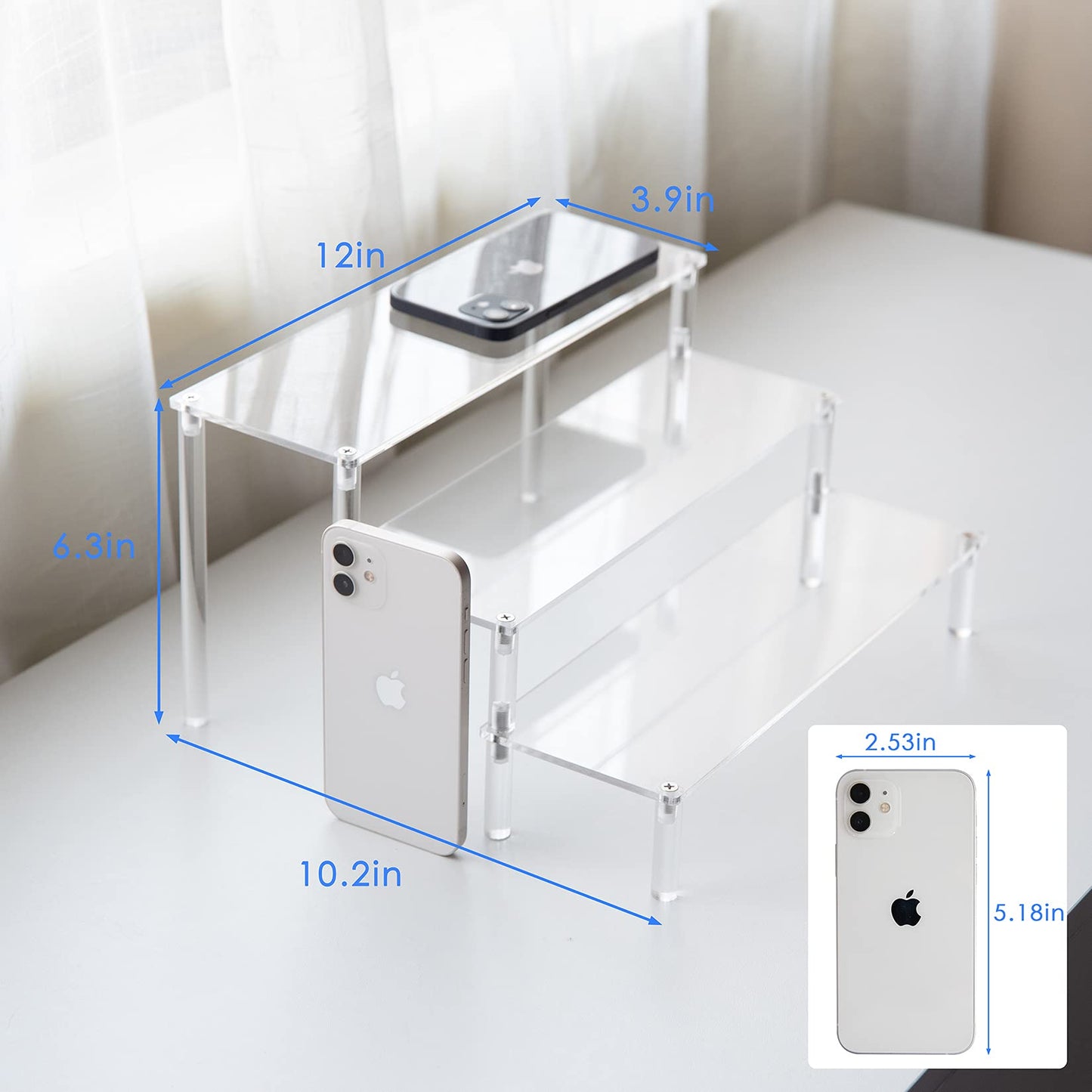 BYCY Clear Acrylic Display Stand Display Shelf, 3 Tier Desserts Holder,3 Tier Cupcake Display Risers Steps for Organizer and Decoration (1 Pack - 12" x 10.2" x 6.3")