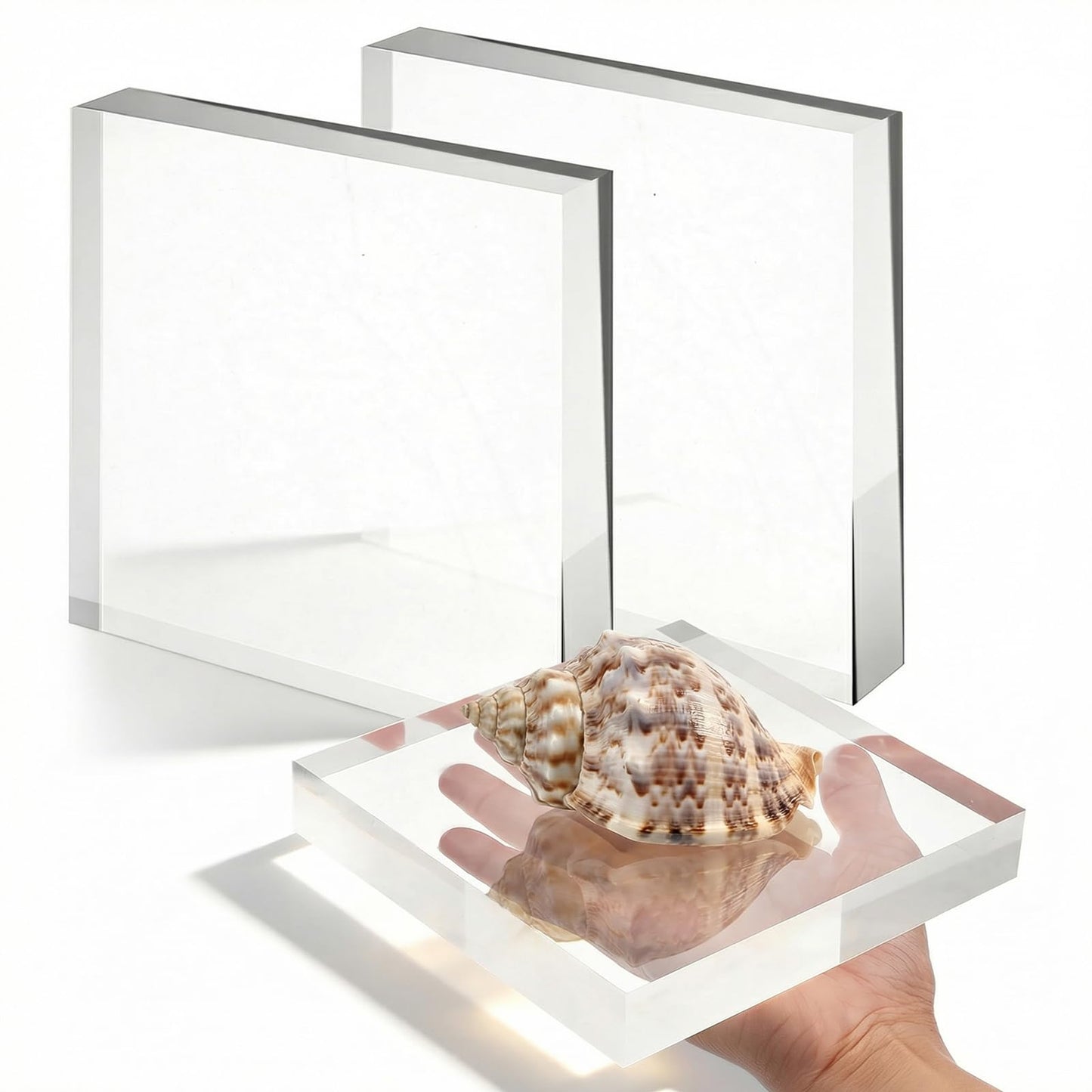 Kegeeei 2 Pack 6 x 6 x 1 Inch Clear Acrylic Display Blocks | Polished Square Cube Riser Stand for Jewelry, Collectibles, Trophy, and Cake Decor