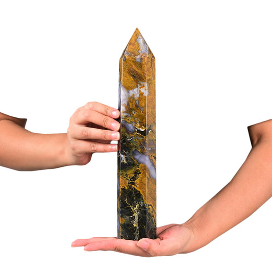 JIC Gem Extra Large 6 Faceted Pietersite Healing Crystal Obelisk Tower Points Quartz Crystals Tower Wand Decor Reiki Chakra Meditation 3.5-4.0 Lbs