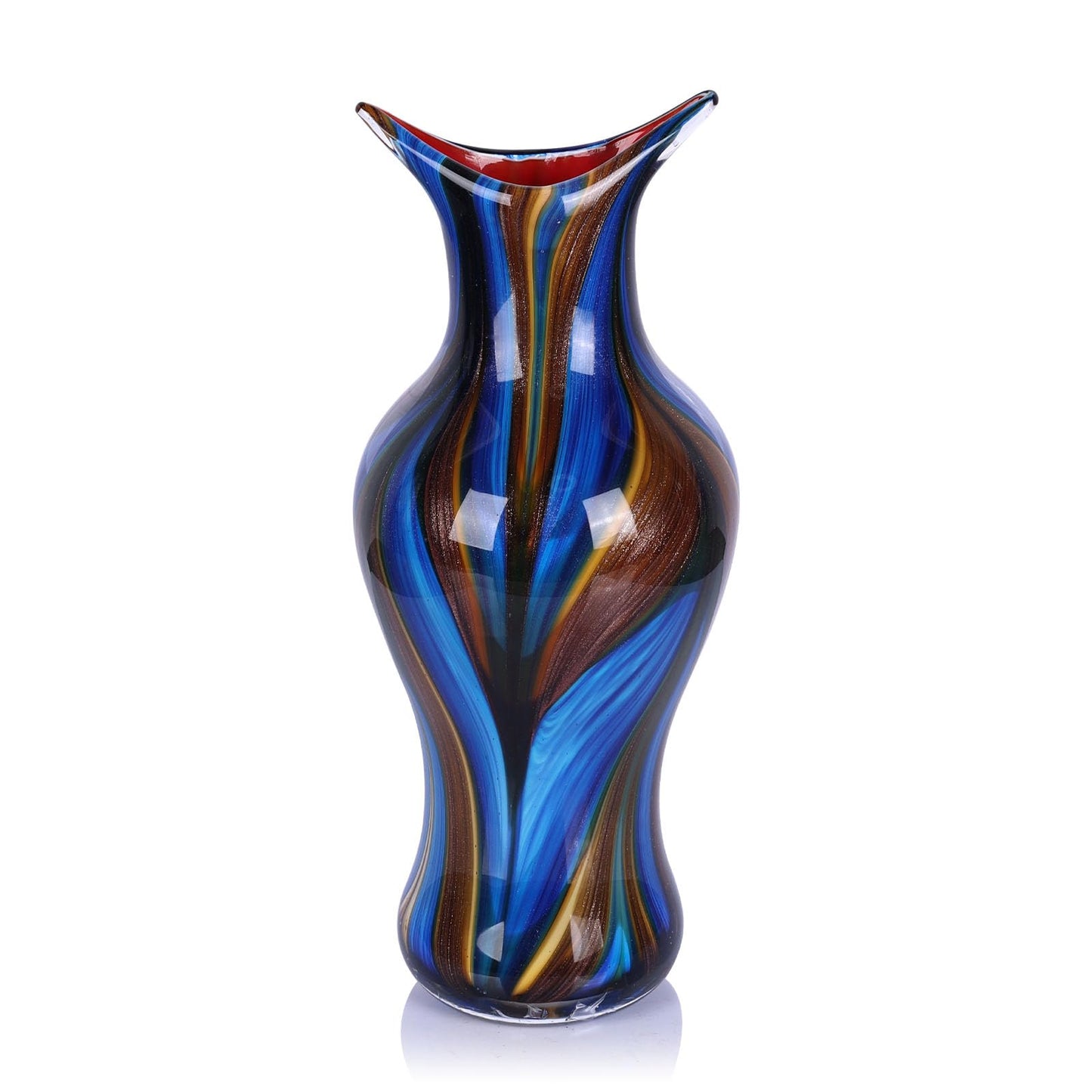 Hand Blown Glass Vase for Flowers, Modern Glass Vases Home Decor, Sculptural Decorative Centerpiece for Table, Living Room, Shelf or Entryway Display Use