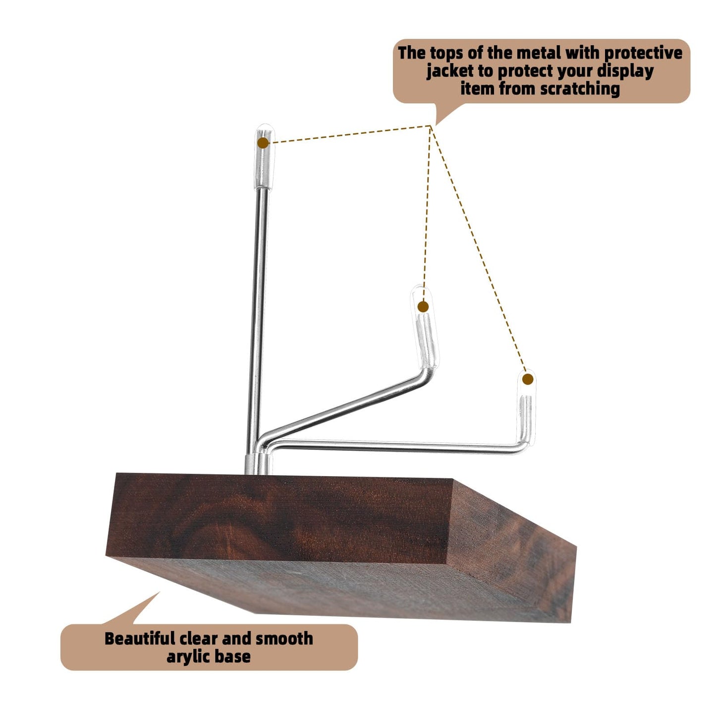 Wenqik 4 Pcs Crystal Display Stand Rock Display Stand Adjustable Metal Arms with Wooden Base Geodes Rock Agate Mineral Easel Holder for Collectibles(3.15 x 3.15 x 4.65 Inch,Silver)