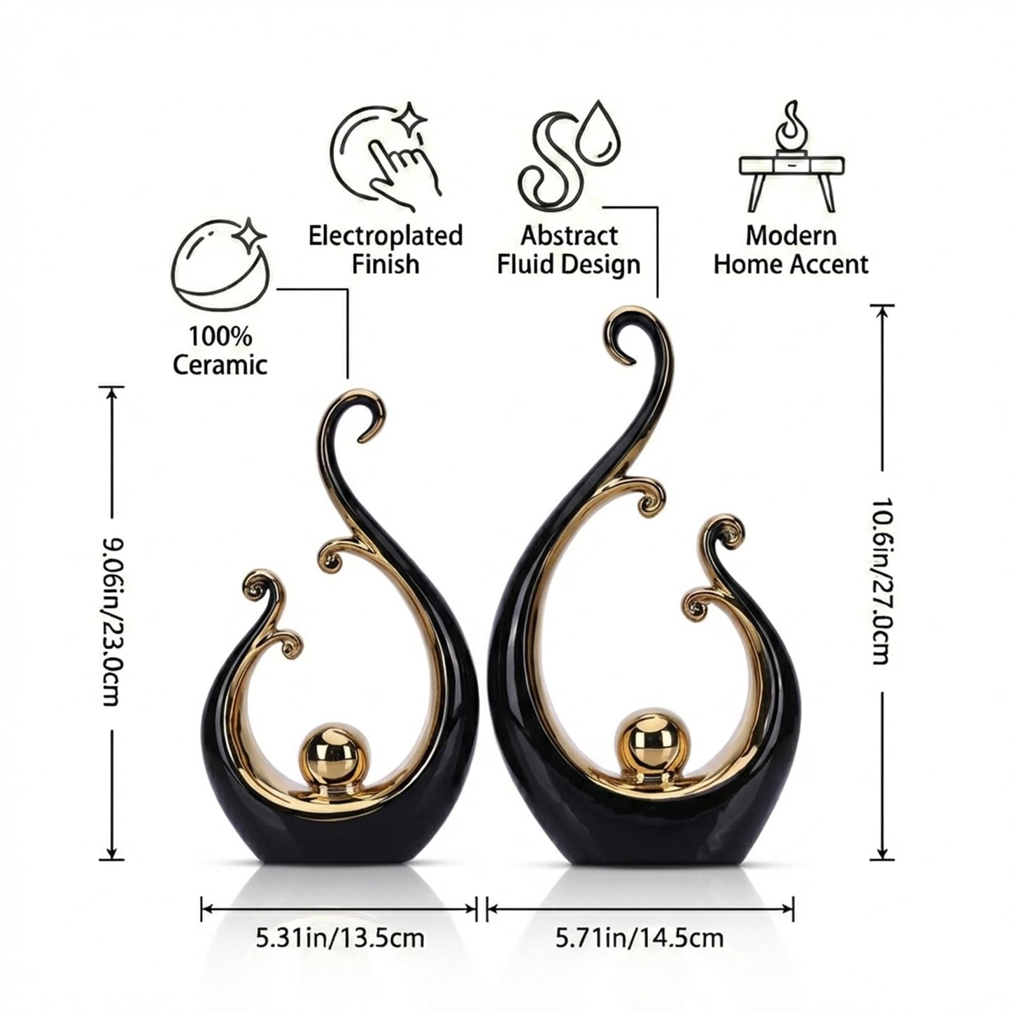 LCCCK Glossy Black and Gold Decor Ceramic Statue, Modern Abstract Sculpture Art for Luxury Centerpiece - Shelves Bookshelf&Dining Table Decorations, Entryway Coffee Table Tv Stand Home Decor