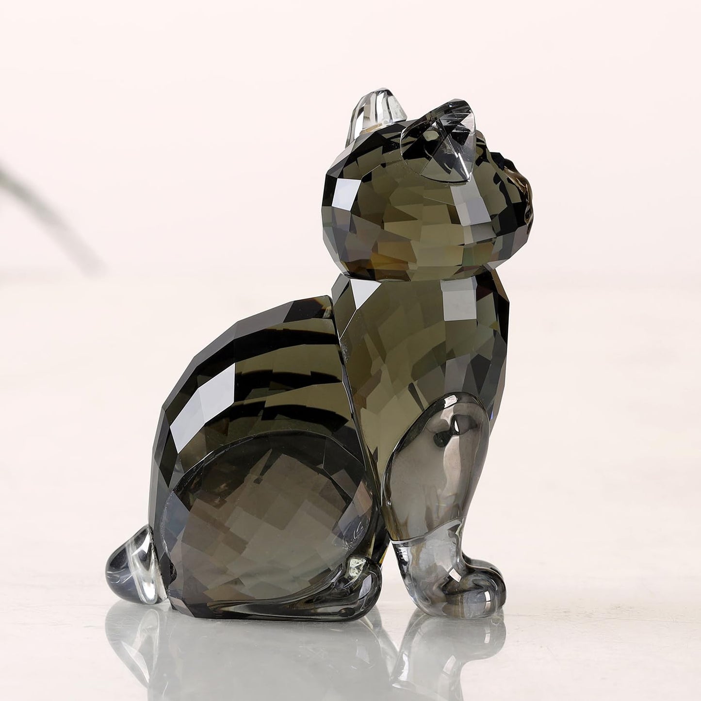 DOJOZ Crystal Cat Realistic Animal Kitten Art Figurine Collection Table top Ornament Statue Home Decor (Black)