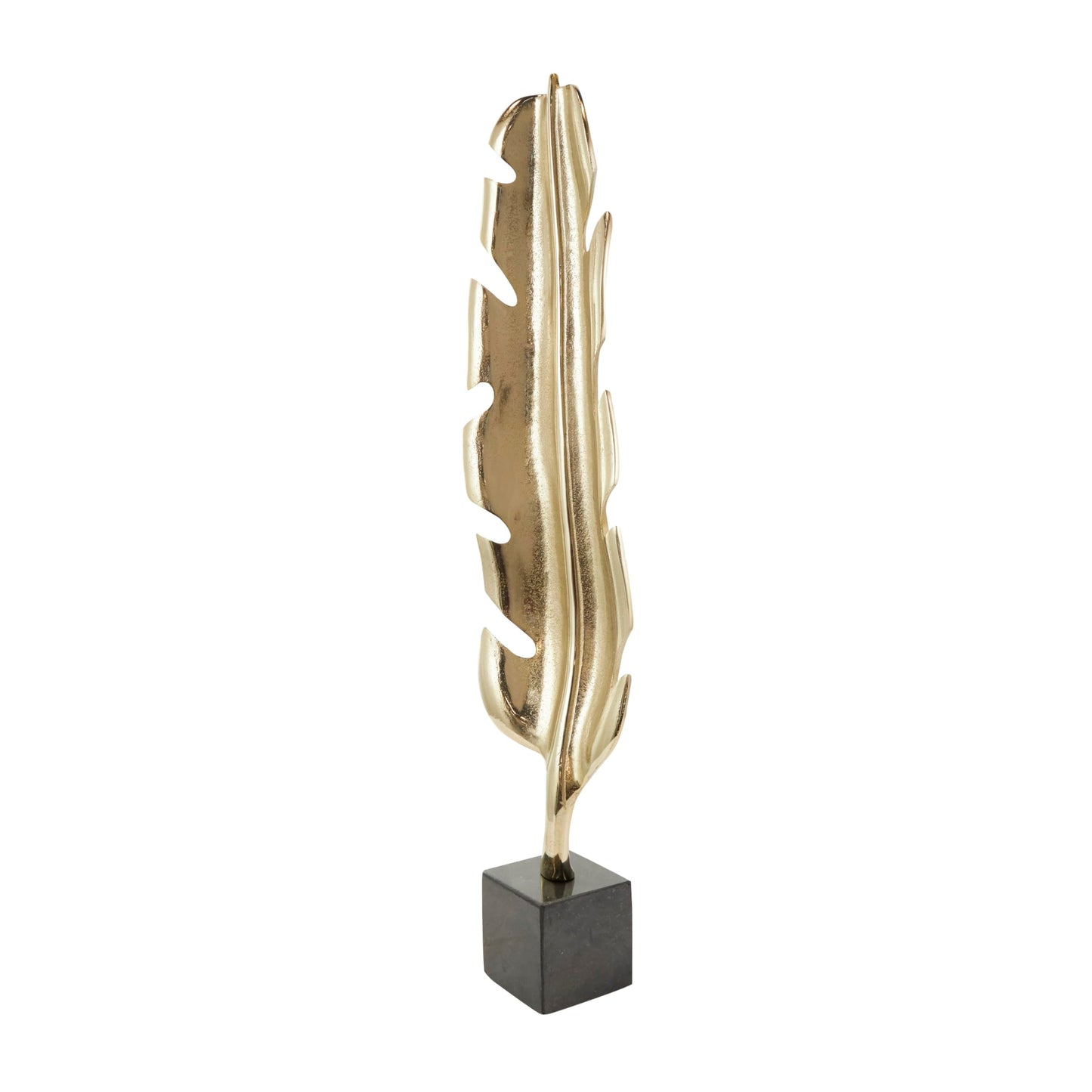 CosmoLiving by Cosmopolitan Aluminum Metal Bird Decorative Sculpture Feather Home Decor Statue with Black Marble Base, Accent Figurine 8" x 4" x 33", Gold
