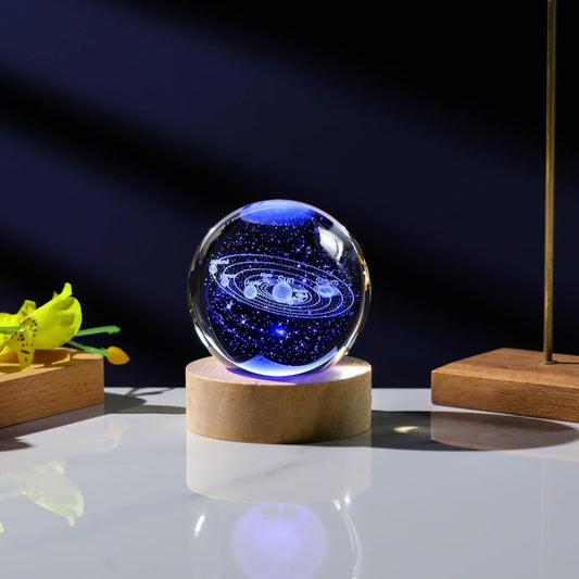 coldwind K9 Crystal Ball Night Light with Constellation & Solar System 3D Design - 6-Color Changing LED Table Lamp, Soothing Home Decor, Gift for Men, Women, Kids & Friends (Solar System-B)