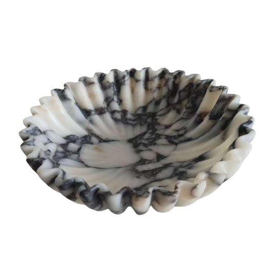 SourcTrek 10-inch Decorative Bowl - Handmade Natural Marble, Scalloped & Ruffled Edge, Fruit Bowl, Key Holder, Centerpiece Bowl for Kitchen Counter, Entryway, Dining Table (Calacatta Viola Violet)