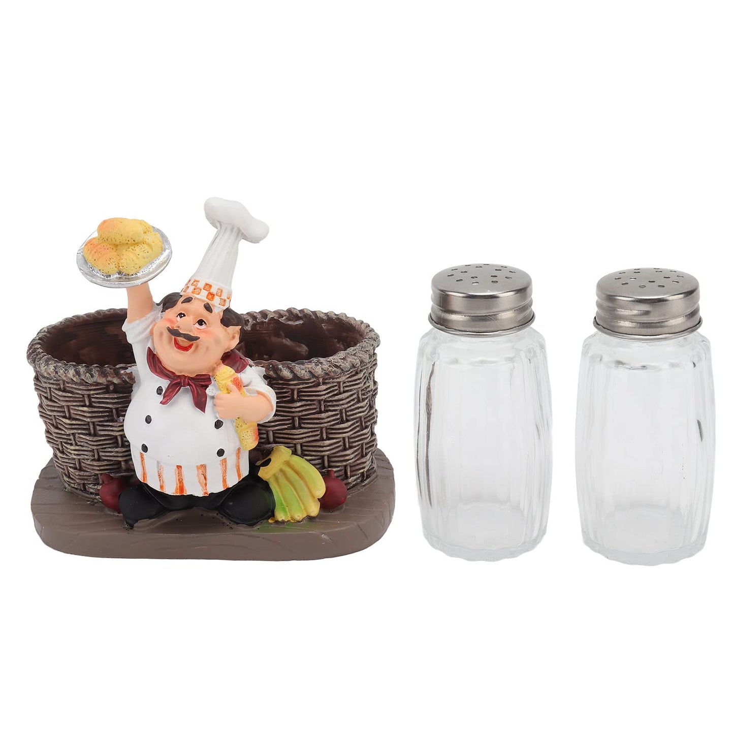 Salt and Pepper Shaker Sets, 2Pcs Shaker Spice Bottle with French Chef Sculpture Decoration Sitting Chef Decorative Statue Spice Organizer for Kitchen