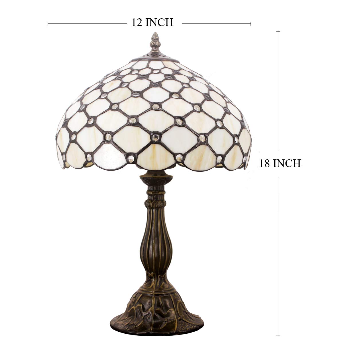 WERFACTORY Tiffany Lamp Cream Amber Stained Glass Bead Table Lamp 18 Inch