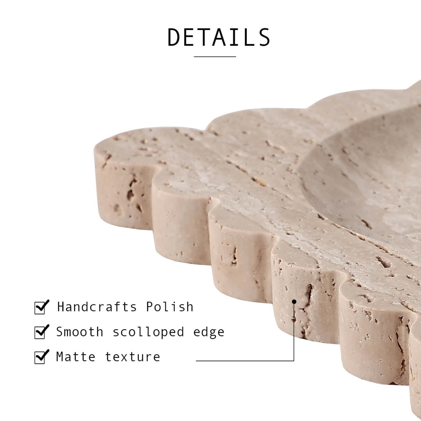 Natural Travertine Tray with Scalloped Edge, Vanity Decorative Tray for Countertop Organizer, Catchall Tray for Perfume, Candles, Jewelry Dish