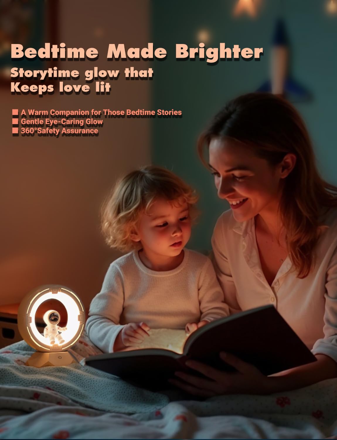 ILLUMYN Night Light Kids, Astronaut Space Night Light Lamp with 9-Level Cold Warm Light Rechargeable Dimmable Tap Touch Nightlight for Kids Children Toddler Bedroom Bedside Livingroom Desktop