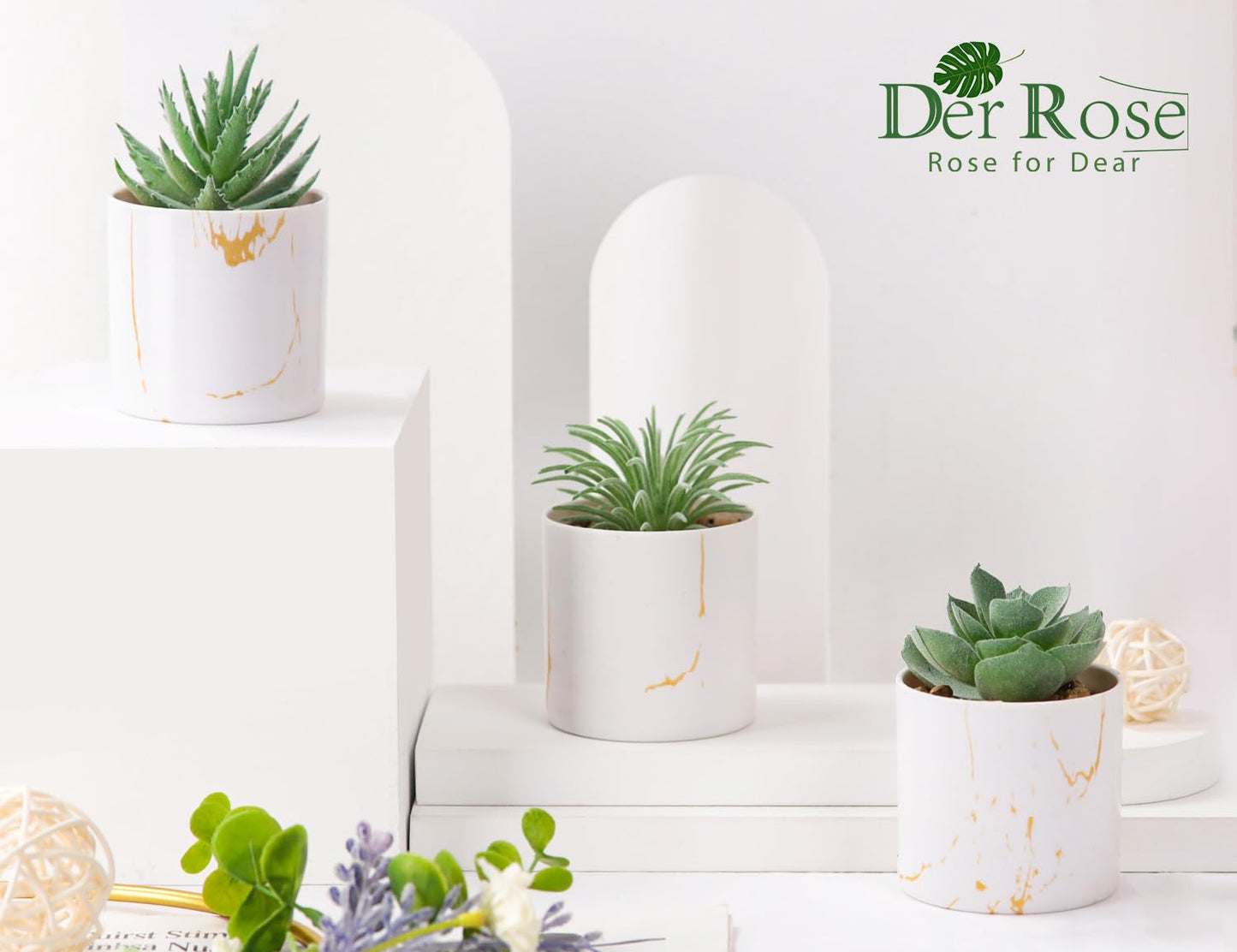 Der Rose 3 Pack Small Fake Plants Succulents Plants Artificial in Pots for Home Office Desk Decor for Women