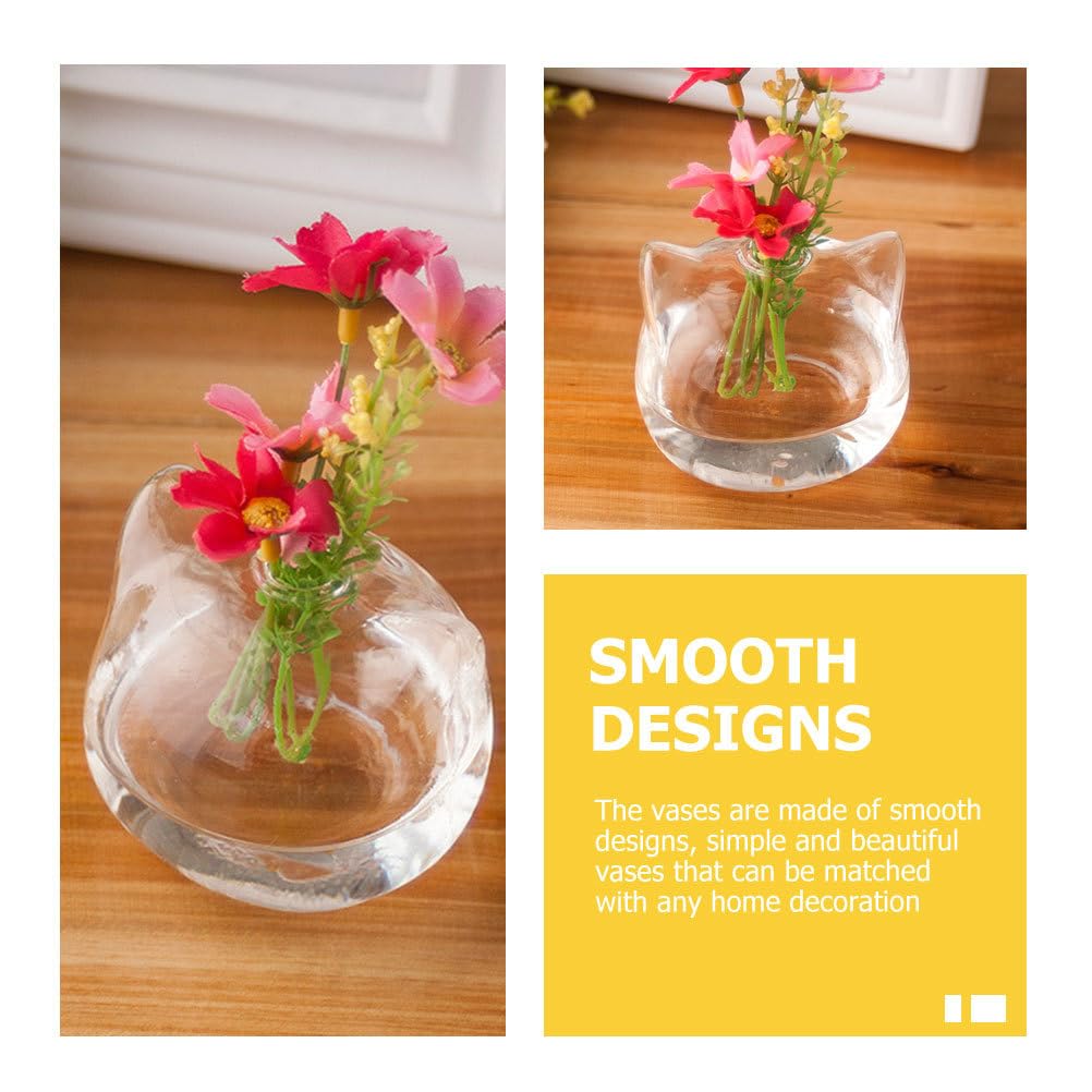 FOMIYES Cat Shaped Glass Vase 3.9 Inch Small Decorative Flower Vase Hydroponic Planter for Home Office Desk