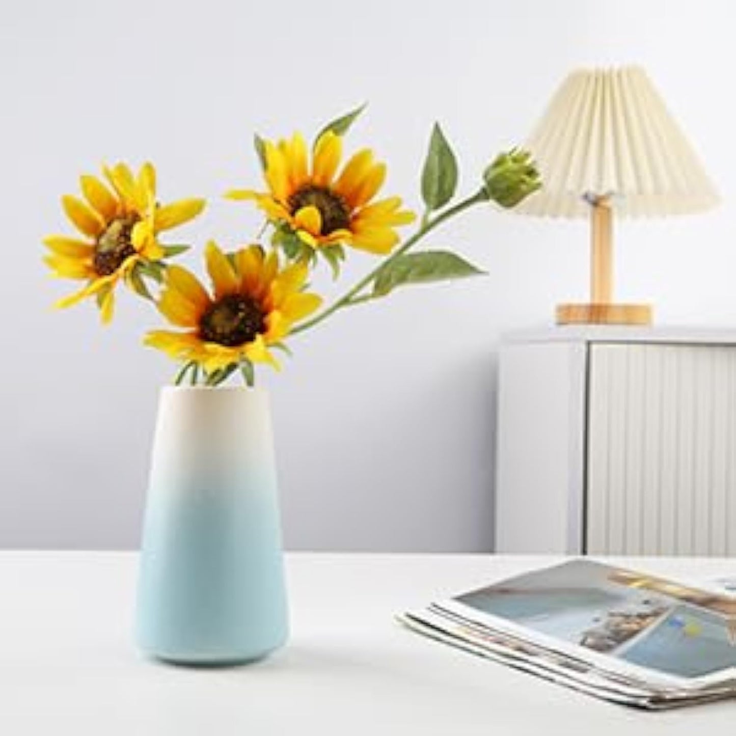 Ceramic Vase, Blue White Vasefor Home Decor, Minimalist Vase, Lego Vase, Modern Home Decor, Dried Flower Vase, Shelf Decor Bathroom Centerpieces.(Blue)