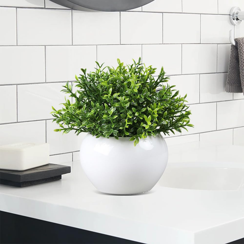 YZZY Artificial Grass Potted Plant, Fake Plant for Desktop Decor, Faux Plant Grass with Ceramic Pots for Home Indoor Office Shelf Decoration 1pc (FY000, with White Pot)