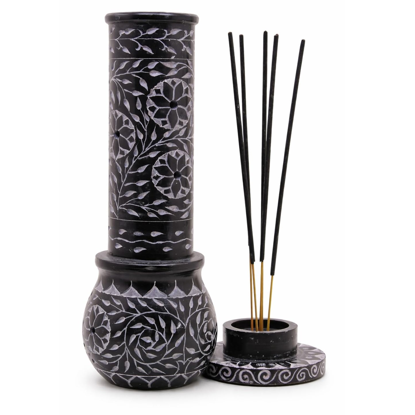 KC KULLICRAFT Marble Soapstone Blue Incense Stick Holder | Candle Burner | Tea Light Holder - Round Incense Holder Decorative Home and Office Decor - (3 x 3 x 10 Inches)
