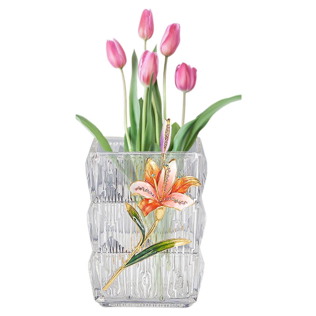 Bling Enamel Crystal Glass Vase – Flower Vase Floral Decor Luxury Home Deco with Handcrafted Enamel Art for Living Room, Office, and Entryway (12 * 6CM)
