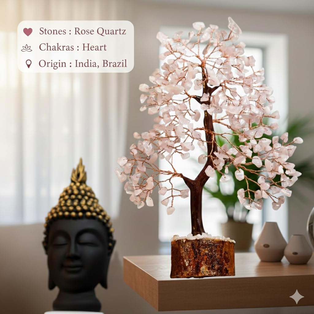 THE Unltd India Rose Quartz Crystal Tree of Life – Healing Pink Gemstone Bonsai, Love & Positive Energy, Birthday Gift for Women, Mom, Sister, Girlfriend - Positive Energy Gift for Women