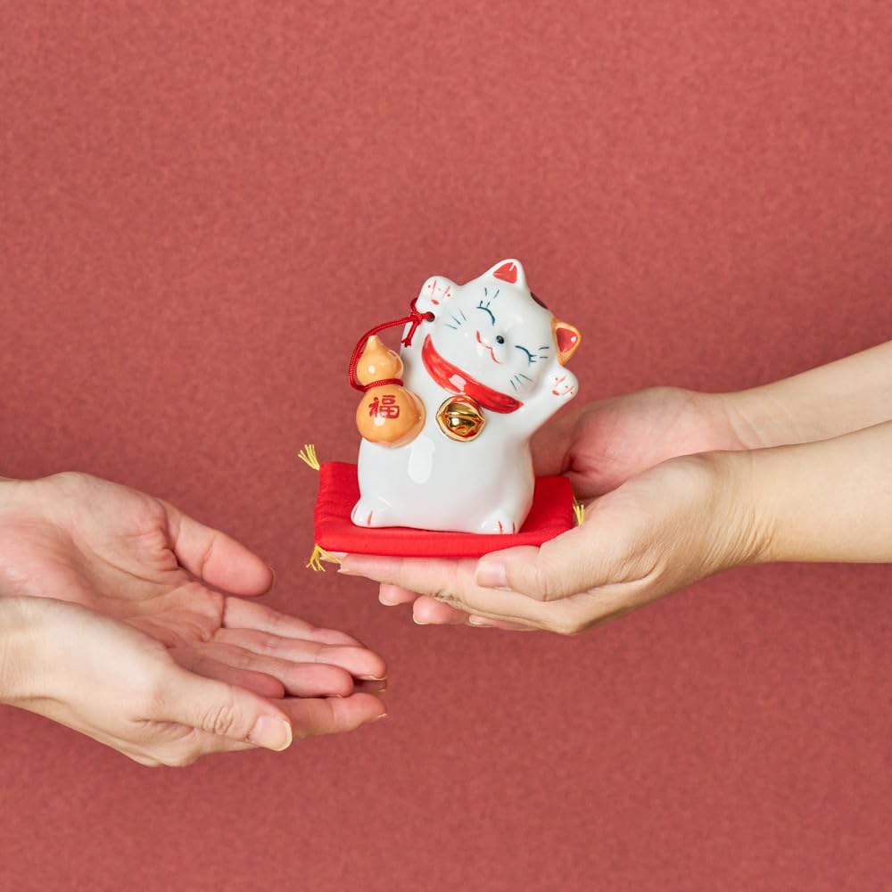 Maneki Neko Lucky Cat Figurine with Gourd – Japanese Home Decor SN-941-Z-US