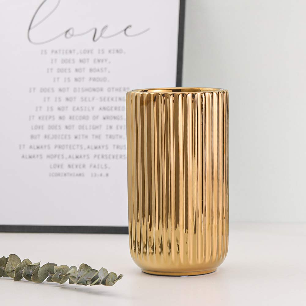 LIONWEI LIONWELI 8.6 inch Gold Ceramic Round Geometric Flower Vase - Ideal Gifts for Friends and Family, Wedding, Bridal Shower, Christmas
