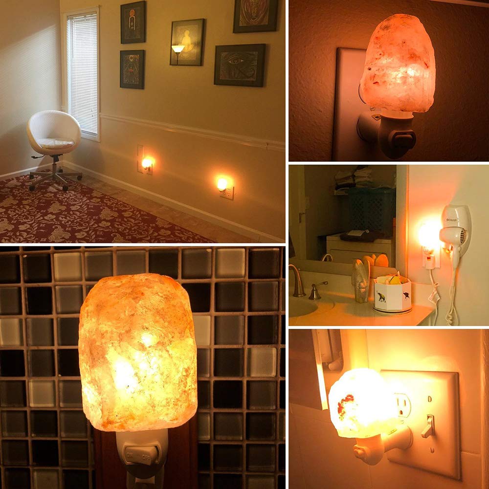 Fantasee Himalayan Salt Lamp Night Light with Extra Bulbs, Natural Hand Carved Salt Crystal Wall Light Release Negative Ions Perfet for Bedroom, Living Room, Office, Home Decor, Yoga (1 Pack, Round)