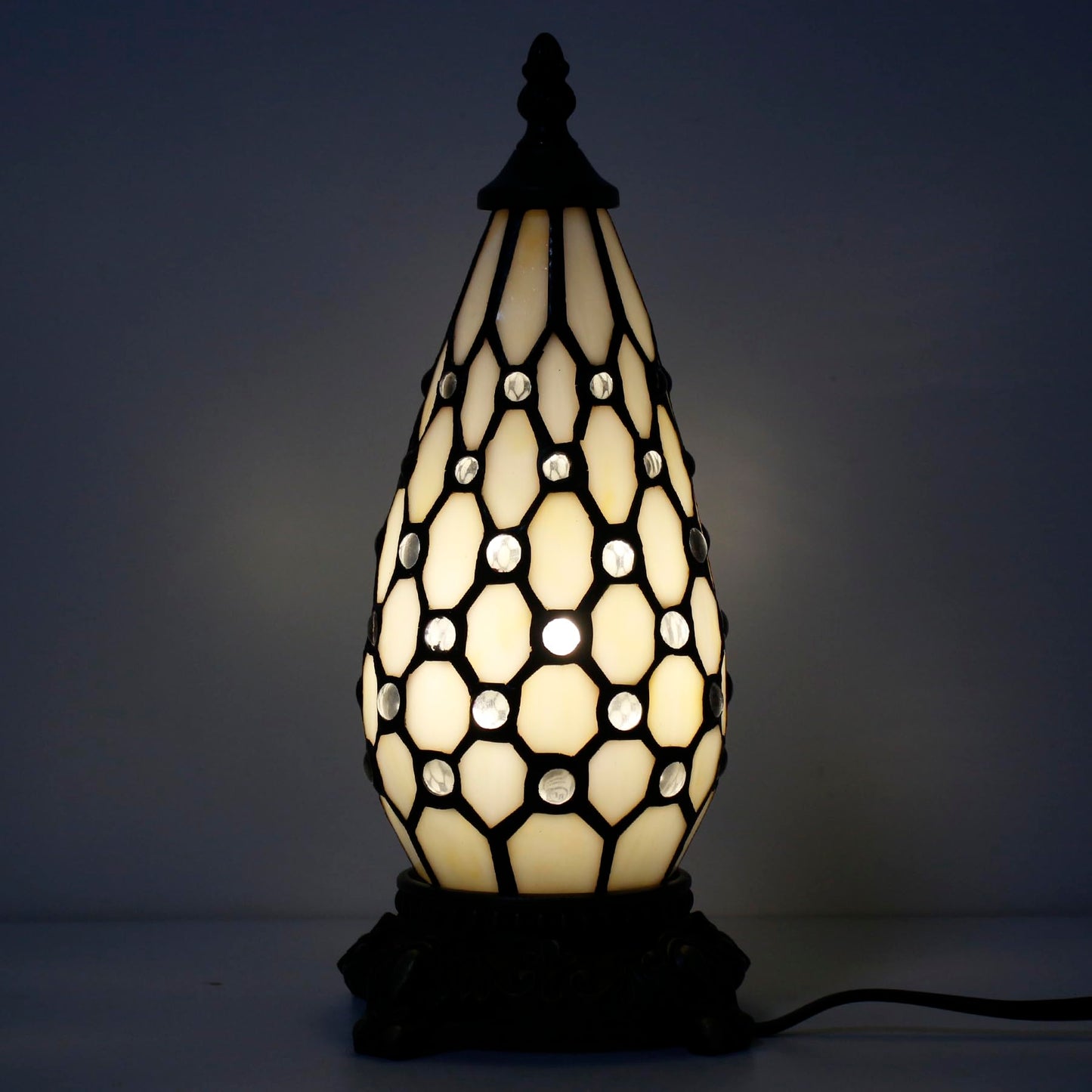 TCODTPOL Small Tiffany Stained Glass Table Lamp 5.5X11 Inch (White Yellow)