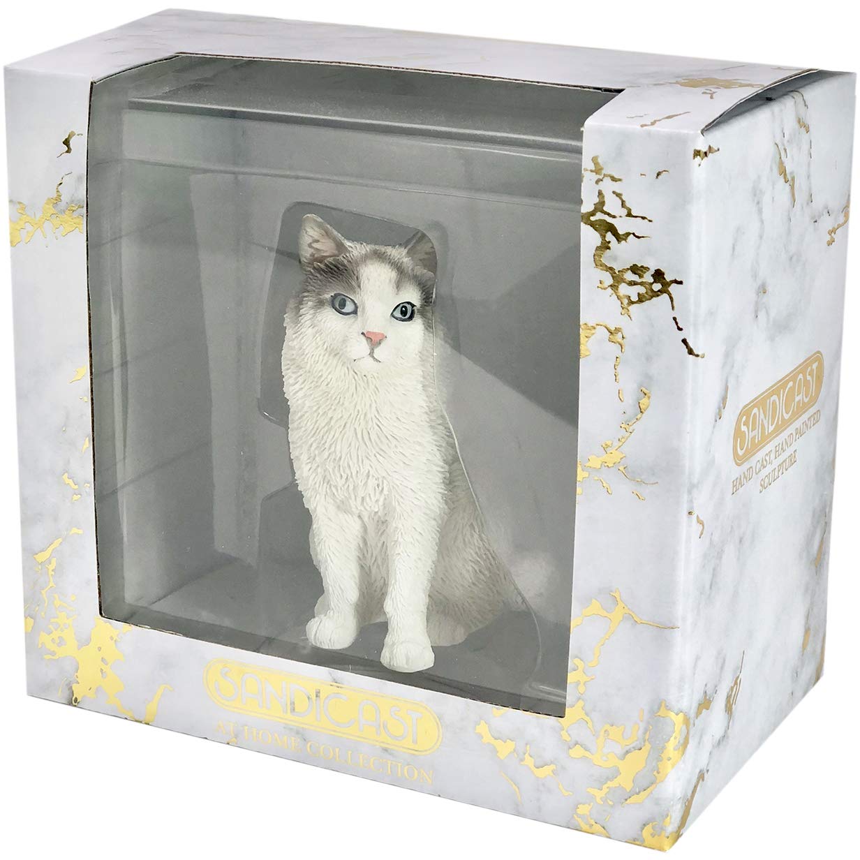 Sandicast Small Size Bicolor Ragdoll Cat Sculpture, White/Gray