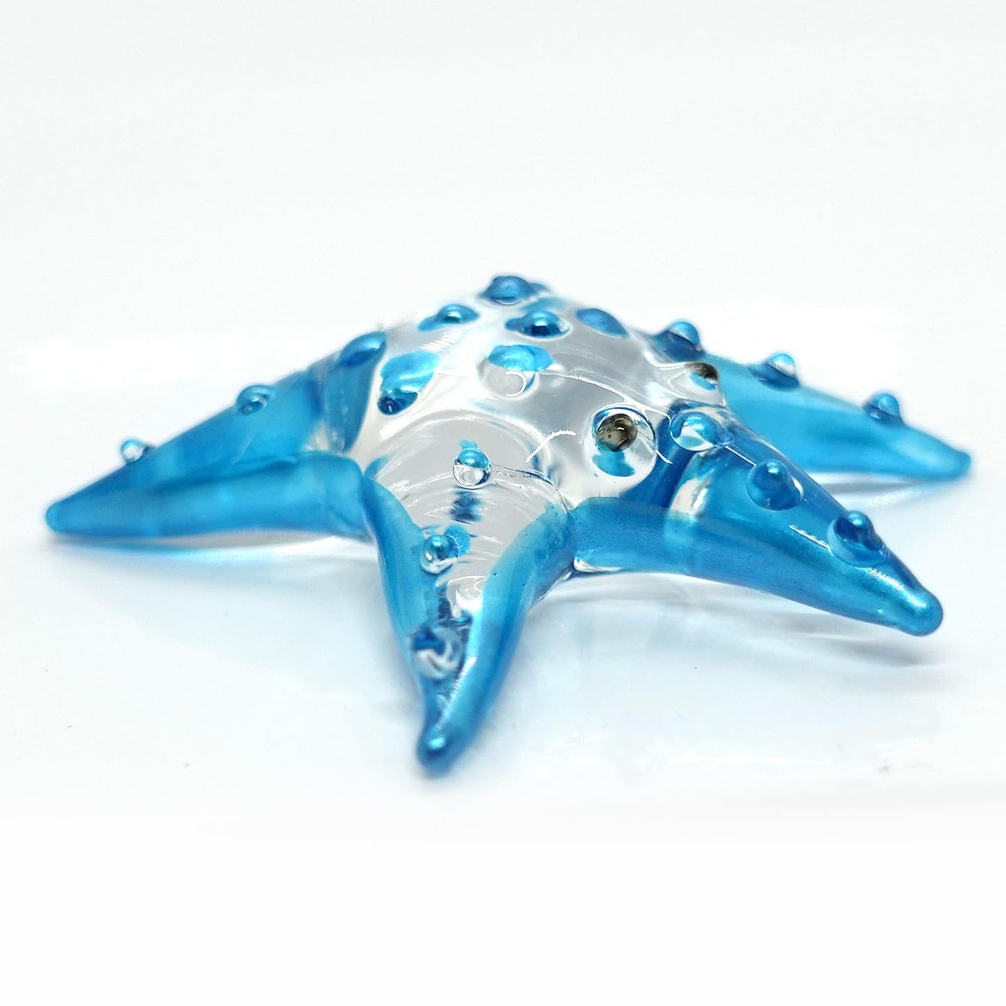 Sansukjai Starfish Tiny Miniature Figurines Animals Hand Painted Blown Glass Art Collectible Gift Decorate (Clear Blue)