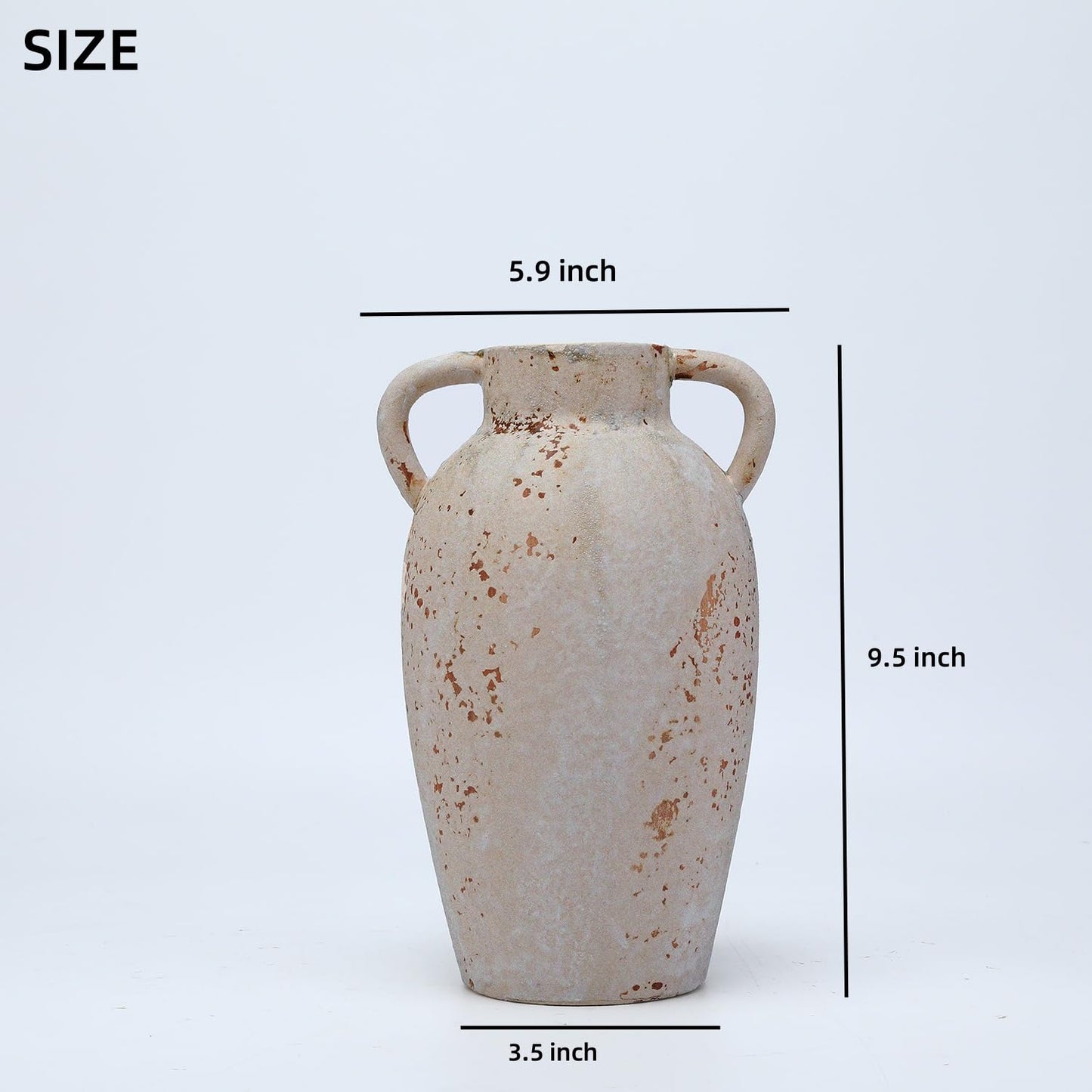 Terracotta Rustic Ceramic Vase with Handles, Washed Terra Cottar Decorative Pottery Flower Vase for Home Decor, Table, Living Room Decoration, Shelf Decor, Mantel, 9.5 Inch Vase