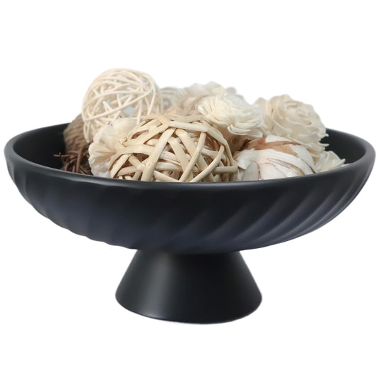 Iemegumi Decorative Bowl for Fruit Candy Keys Purse - Large Pedestal Decor Bowl for Kitchen Counter - Morden Round 10" Aesthetic Bowls for Coffee Entry Table Centerpiece Decor (Black)