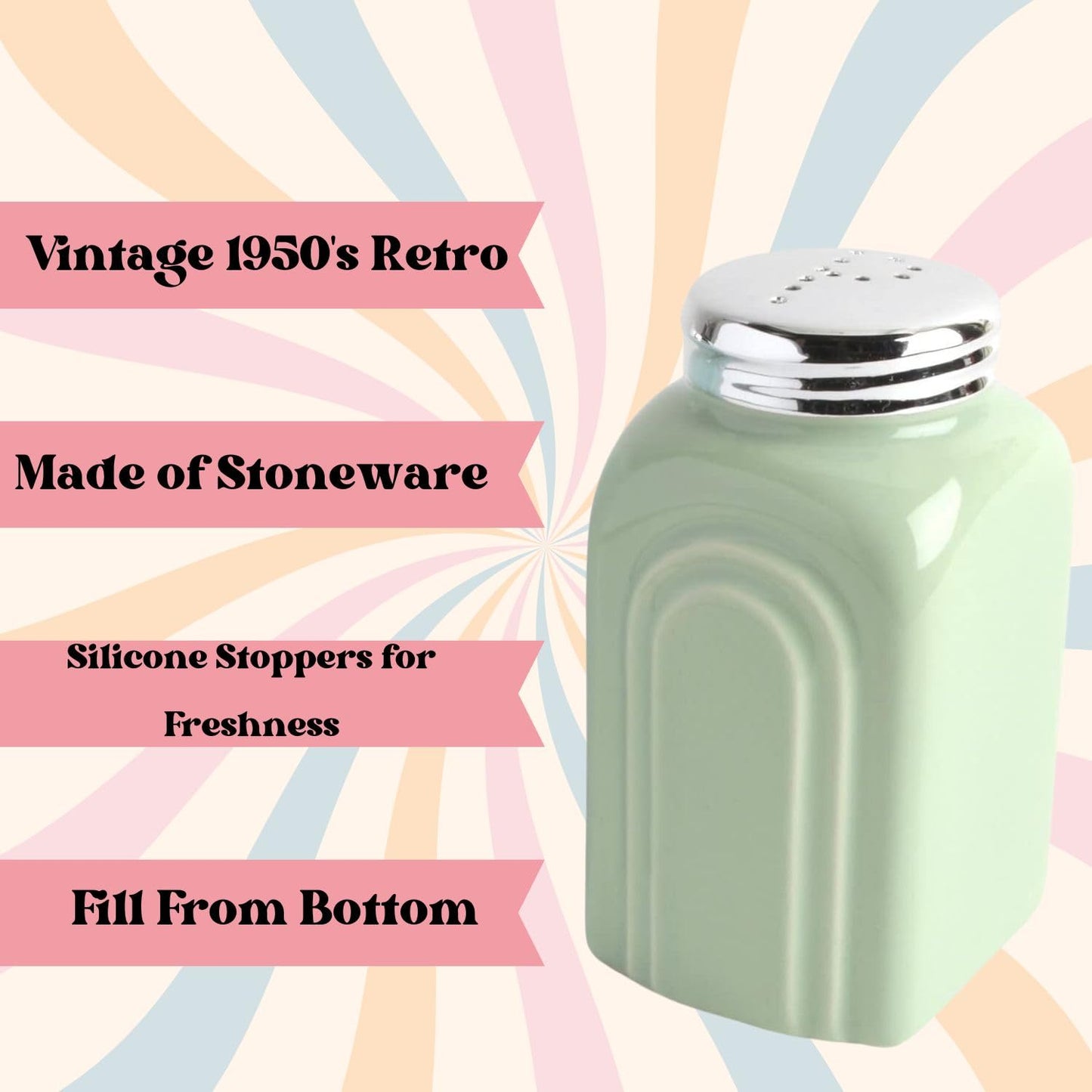 50s Retro Stoneware Salt and Pepper Shakers Set