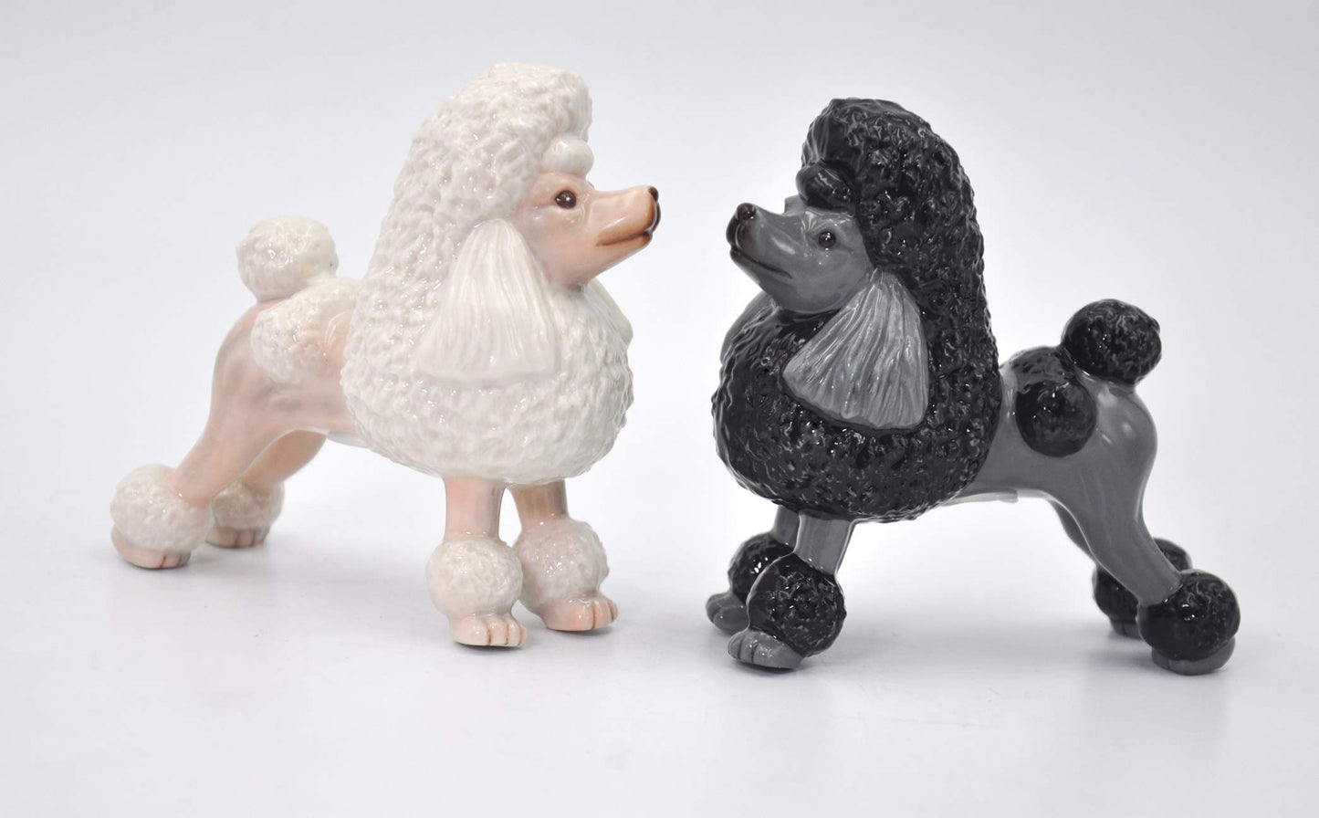 Fine Porcelain Black and White Poodle Dogs Salt & Pepper Shakers Set, 3-7/8" H