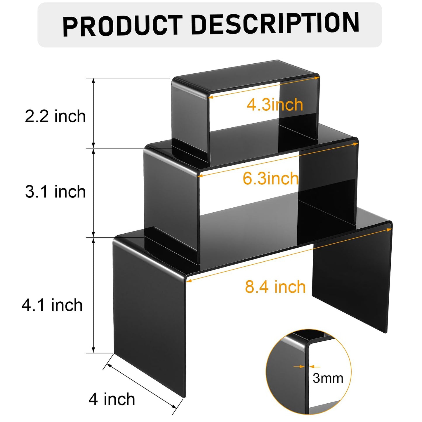 Chuangdi 2 Sets Large Acrylic Risers Display Stands for Figures Collectibles, Shelf Showcase for Dessert Cupcake Candy Treat Action Product Jewelry(Black,Large Set)
