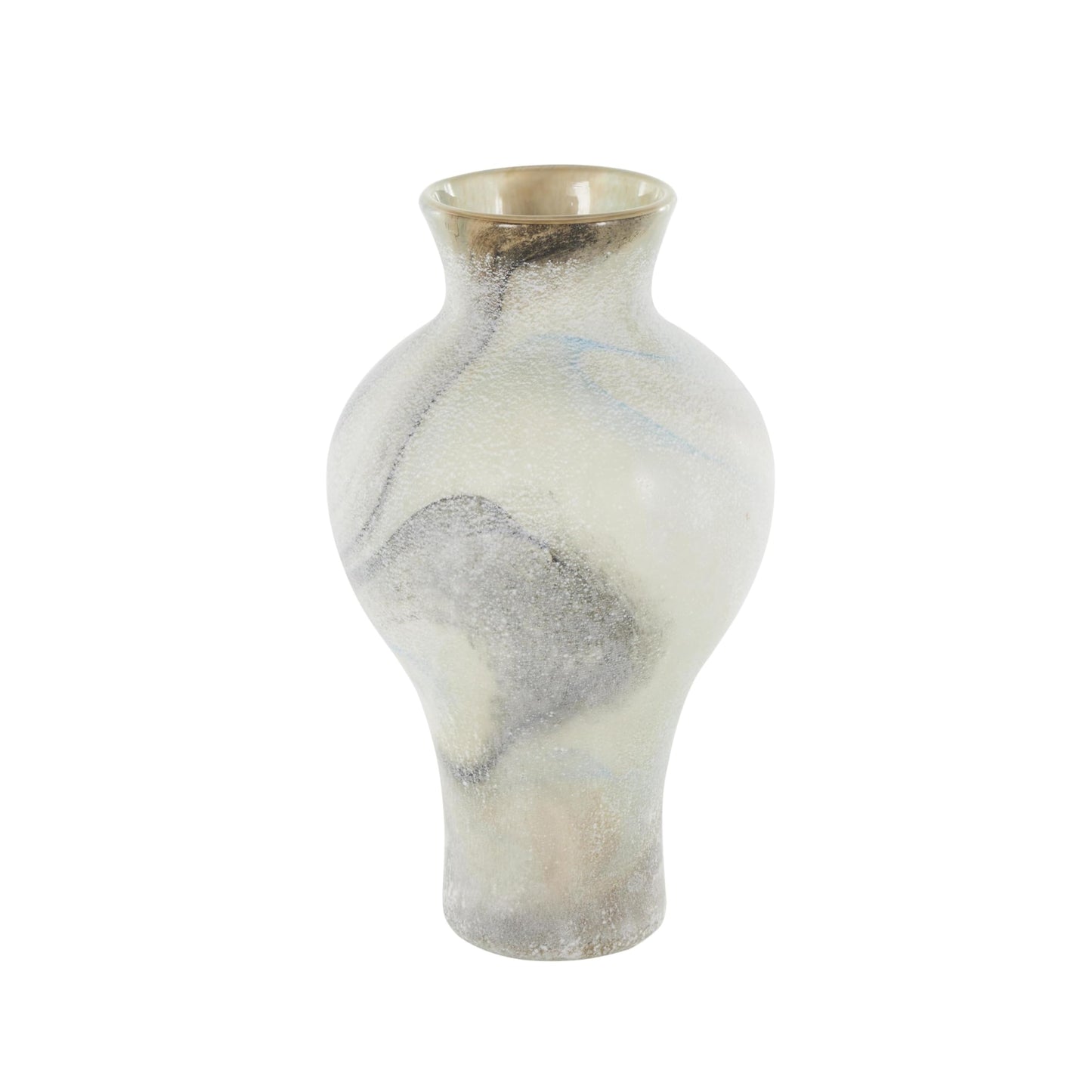 Deco 79 Glass Decorative Vase Distressed Centerpiece Vase with Blue and Tan Texturing, Flower Vase for Home Decoration 7" x 7" x 12", Cream