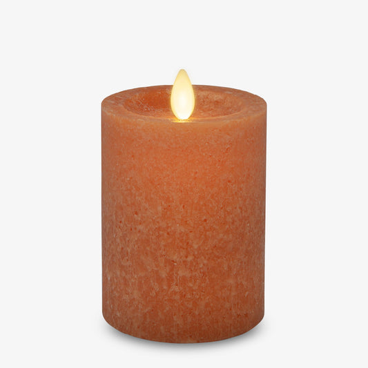 Luminara Sea Glass Flameless Candle, Harvest Pumpkin 3" x 4.5", Moving LED Flame Pillar with Timer, Battery Operated, Real Wax, Unscented Home Décor