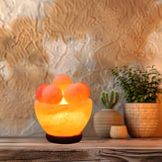 NatureBoost NB Himalayan Pink Salt Lamp Bowl with Salt Balls – Hand-Carved Crystal Rock Salt Lamp with Dimmer Switch & 2 Bulbs – Authentic from Pakistan – Soothing Amber Glow for Home & Office Décor