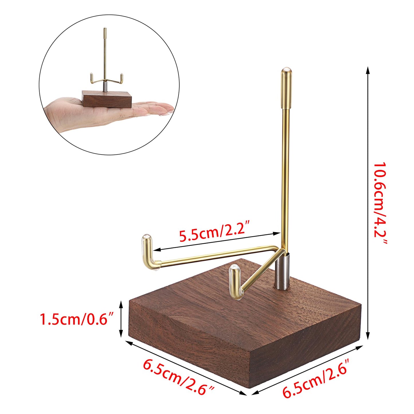 Hipiwe 2Pcs Wooden Base Display Stand Adjustable Metal Arms Display Stand Easel Decorative Plates Display Easel Holder for Crystal Fossil Slice Coral Geodes Rock Mineral Agate,Medium