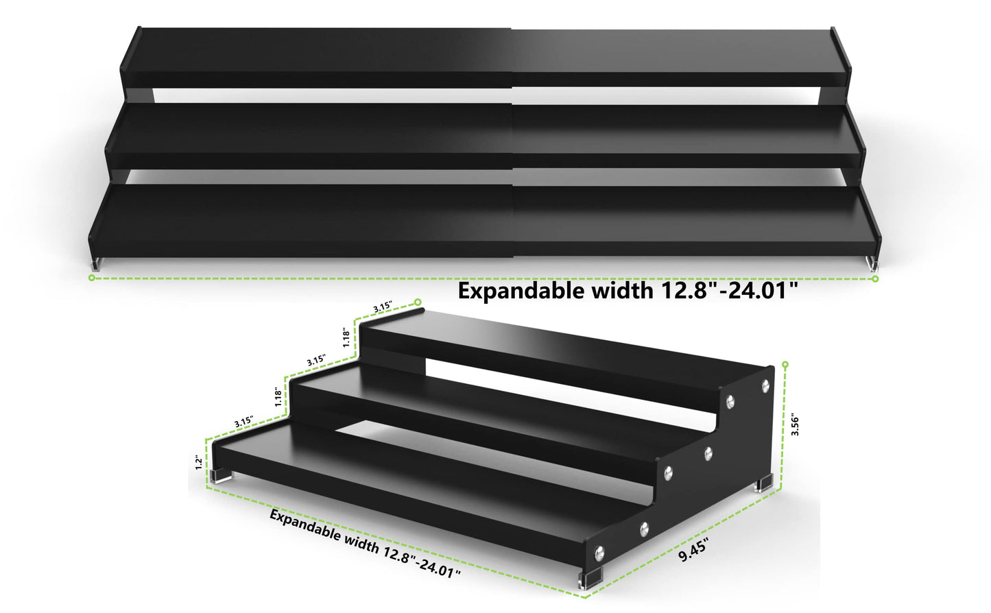 Jojocross Spice Rack Organizer 3 Tier Expandable Display Shelf(12.8"-24.01" W) Non-Skid Heavy Duty Sturdy Metal Iron Alloy Steel Step Racks 1 Pack/Black