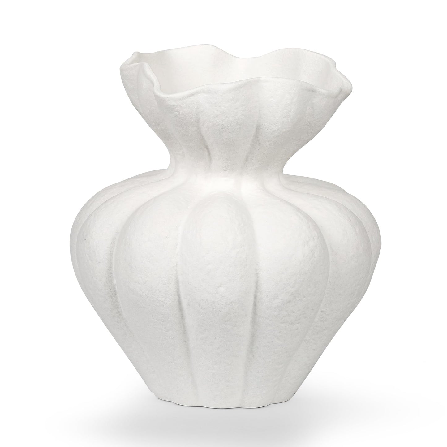 White Ceramic Vase, 8.3in Modern Boho Farmhouse Retro Art Table Centerpiece for Living Room Cabinet Dried & Fresh Flower Arrangement Decorations