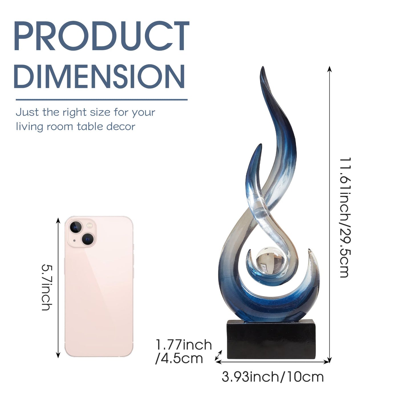Blue Decor Modern Flame Statue Decorations for Living Room, 11.8" H Clear Sculptures Home Décor Accents, Abstract Art Resin Sandstone Sculpture for Shelf Dining Room Office Coffee Table Centerpiece