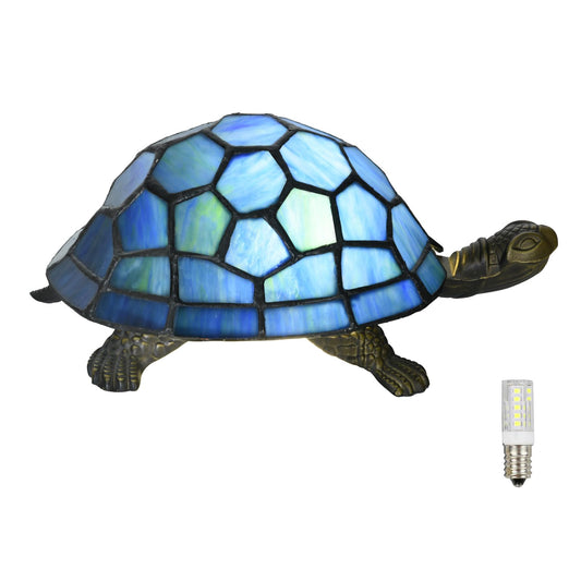 HomeBeauty A0020 Tiffany Style Turtle Lamp Handmade Stained Glass Animal Night Light for Bedside Livingroom Bedroom, LED Bulb Included (Blue)